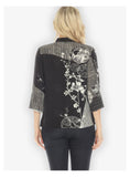 Black White Dragon Blossom Silk Blouse