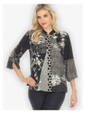 Black White Dragon Blossom Silk Blouse