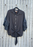 Ruffle Sleeve / Tie Button-up Shirt