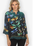 Colorful Dragonfly Citron Style Silk Blouse