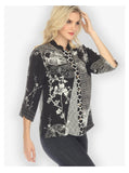 Black White Dragon Blossom Silk Blouse