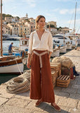 Belted Linen Palazzo Pant