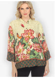 Lotus Embroidery Print Silk Blend Blouse