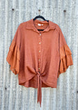 Ruffle Sleeve / Tie Button-up Shirt