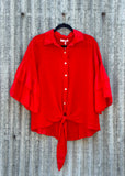 Ruffle Sleeve / Tie Button-up Shirt